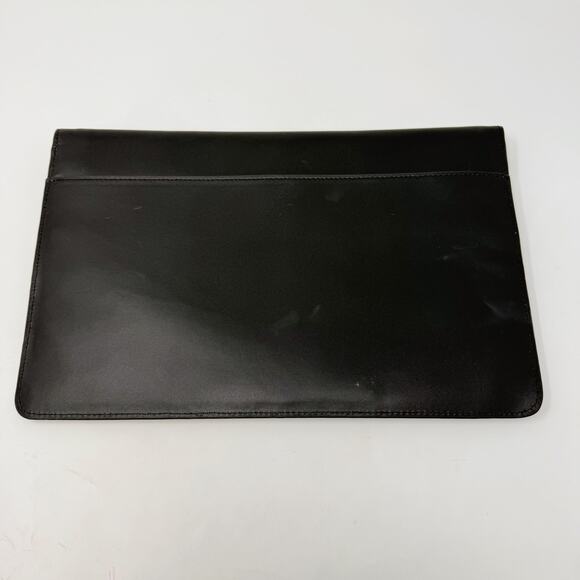 Mark And Graham Black Cream Leather Envelope Clutch Bag Purse Foldover 8" x 13" - Picture 2 of 9